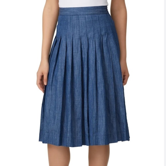 J.Crew Pleated Chambray Midi Flare Skirt Woman’s Size 10 - Picture 1 of 12